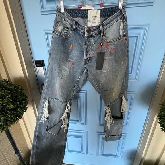 One Teaspoon/ free people  Relaxed Distressed Blue Jeans - Picture 2 of 3